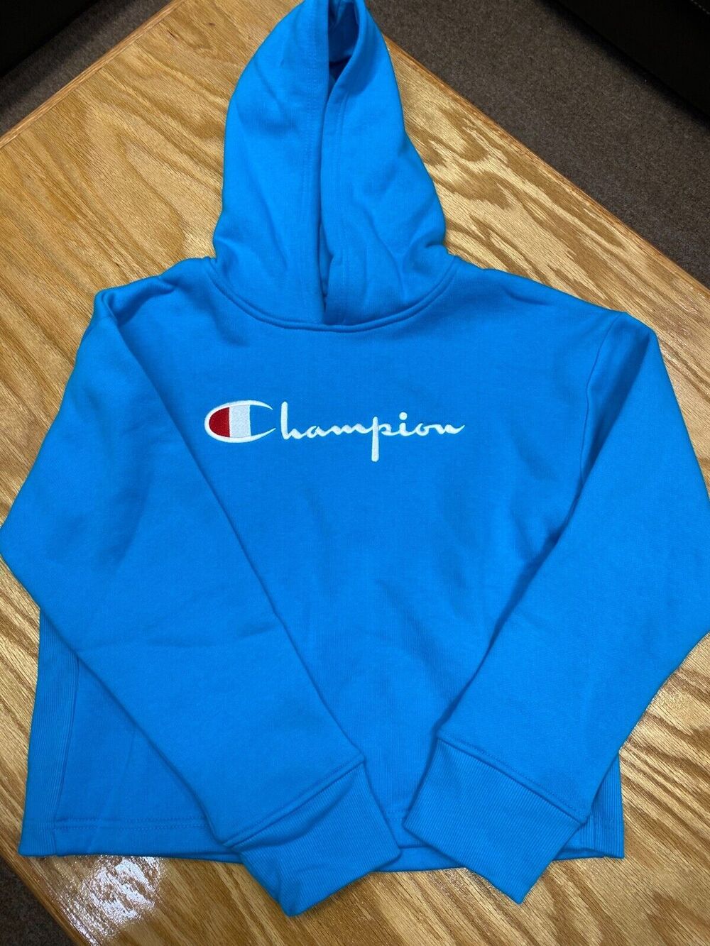 Champion Hoodie Girls Large Blue Logo Long Sleeve Pullover Sweatshirt B73